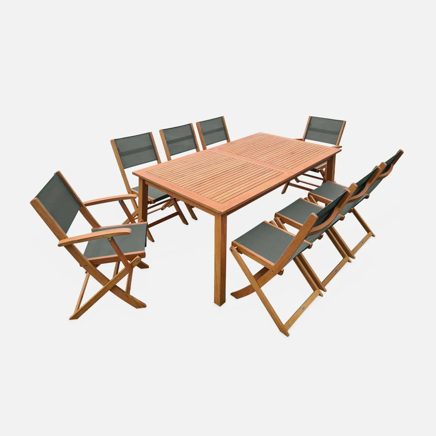 Conjunto de jardim com mesa extensível em madeira com 8 cadeiras
