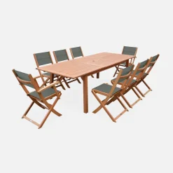 Conjunto de jardim com mesa extensível em madeira com 8 cadeiras