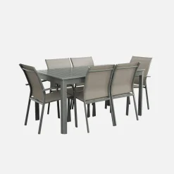 Conjunto de jardim com mesa extensível em alumínio com 4 cadeiras e 2 poltronas