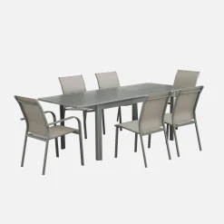 Conjunto de jardim com mesa extensível em alumínio com 4 cadeiras e 2 poltronas