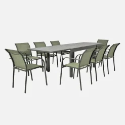 Conjunto de jardim com mesa extensível em alumínio e textilene com 8 cadeiras
