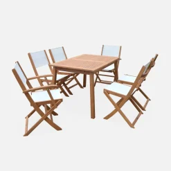 Conjunto de jardim com mesa extensível em madeira com 6 cadeiras