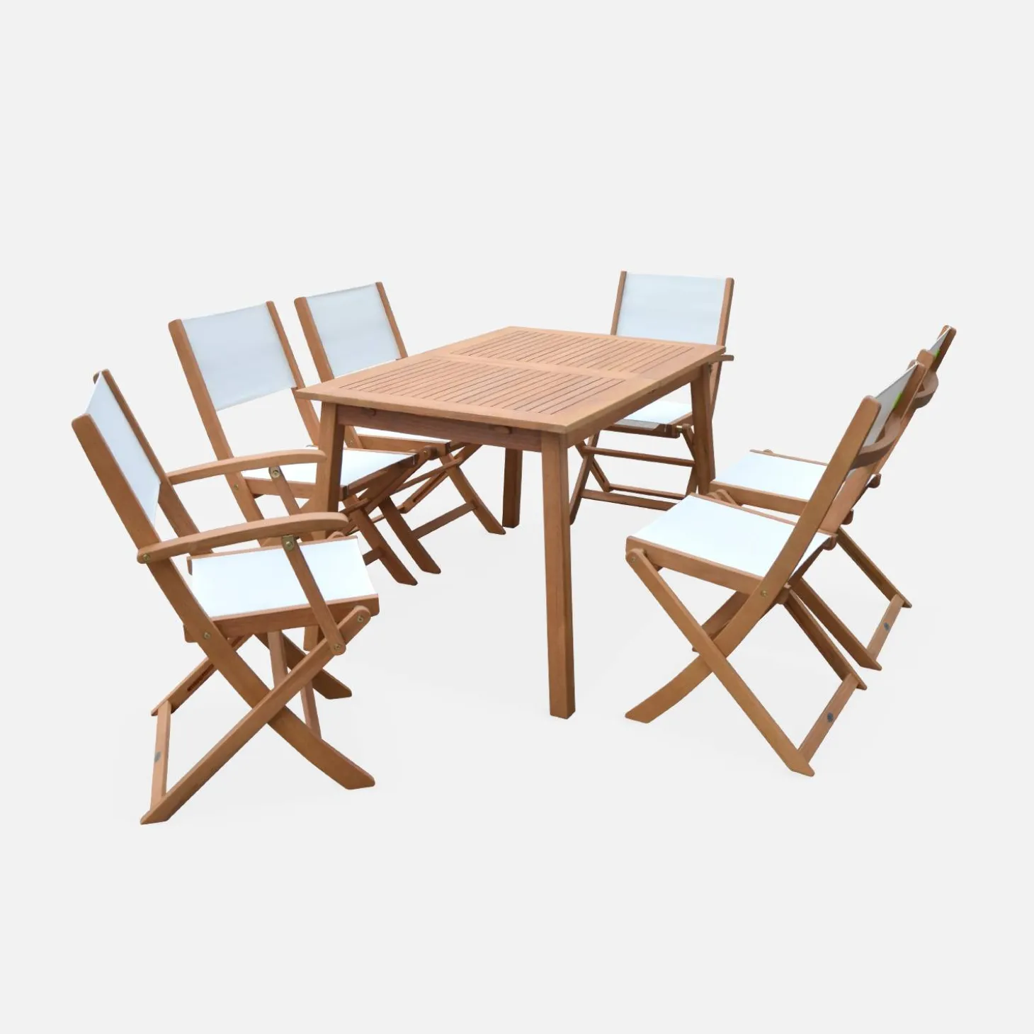 Conjunto de jardim com mesa extensível em madeira com 6 cadeiras