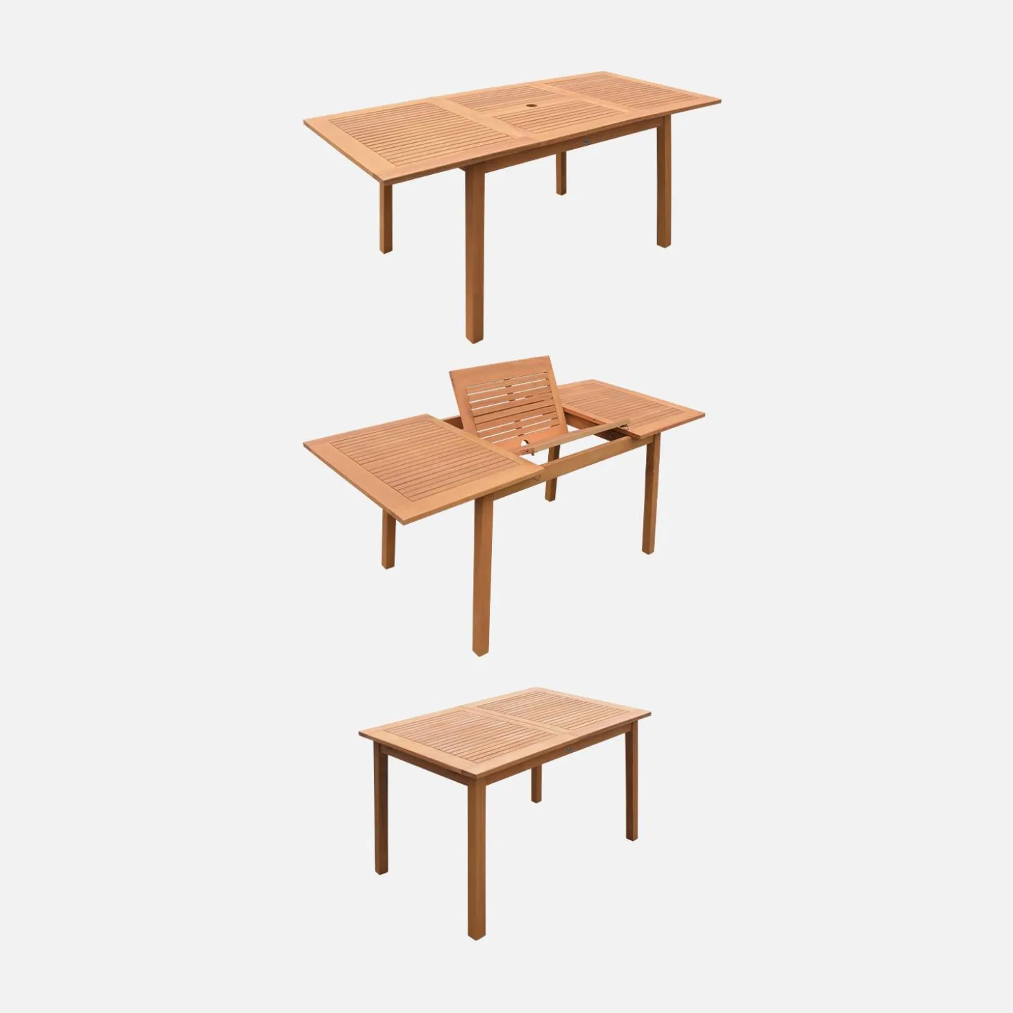 Conjunto de jardim com mesa extensível em madeira com 6 cadeiras