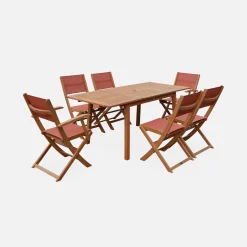 Conjunto de jardim com mesa extensível em madeira com 6 cadeiras