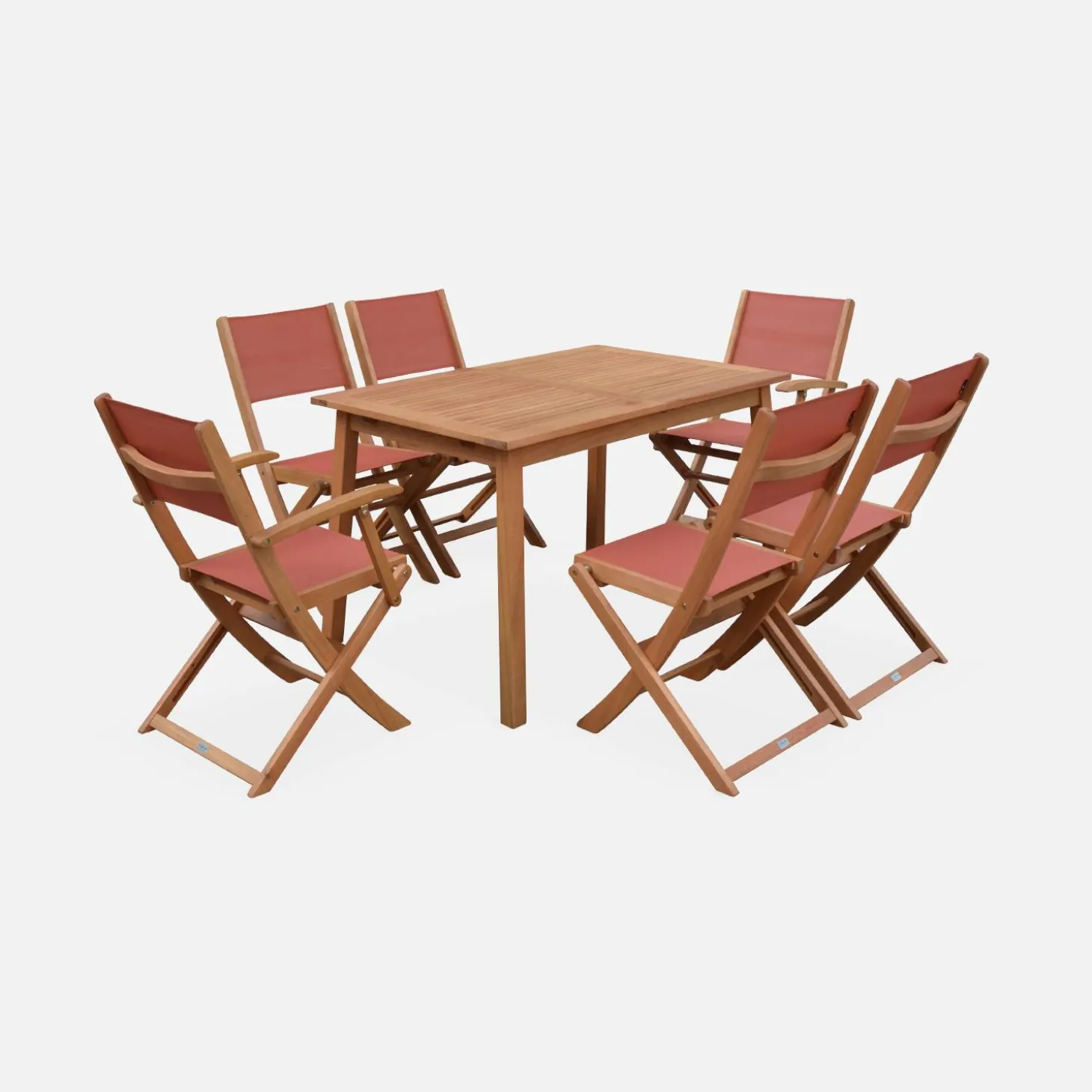 Conjunto de jardim com mesa extensível em madeira com 6 cadeiras