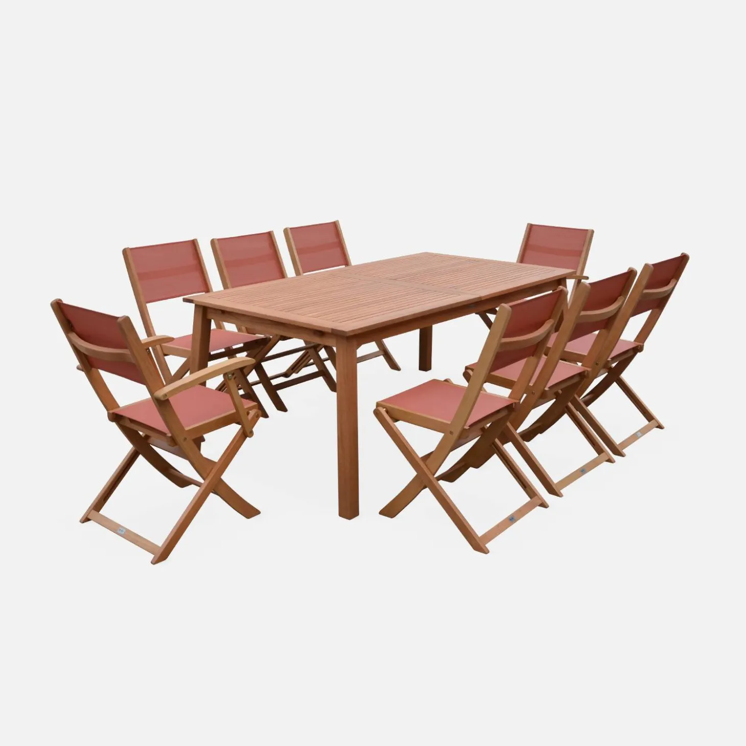Conjunto de jardim com mesa extensível em madeira com 8 cadeiras