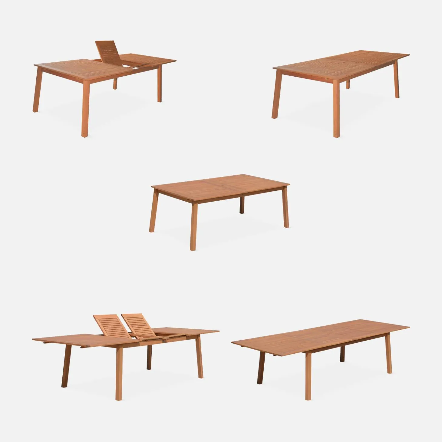 Conjunto de jardim com mesa extensível em madeira com 10 cadeiras