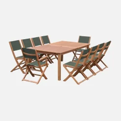 Conjunto de jardim com mesa extensível em madeira com 10 cadeiras