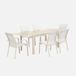 Conjunto de jardim com mesa extensível em alumínio com 4 cadeiras e 2 poltronas