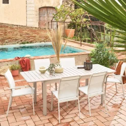 Conjunto de jardim com mesa extensível em alumínio com 4 cadeiras e 2 poltronas