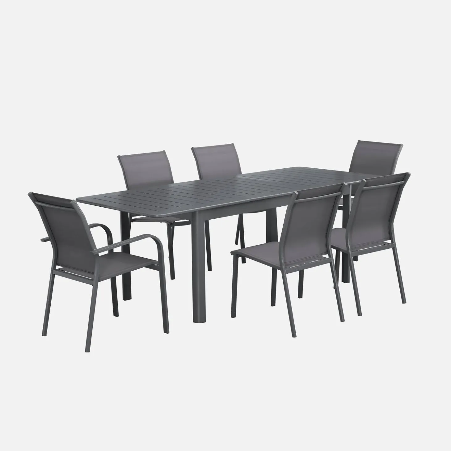 Conjunto de jardim com mesa extensível em alumínio com 4 cadeiras e 2 poltronas