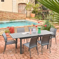 Conjunto de jardim com mesa extensível em alumínio com 4 cadeiras e 2 poltronas