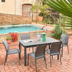 Conjunto de jardim com mesa extensível em alumínio com 4 cadeiras e 2 poltronas
