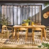 Conjunto de jardim com mesa extensível em madeira de acácia com 6 cadeiras