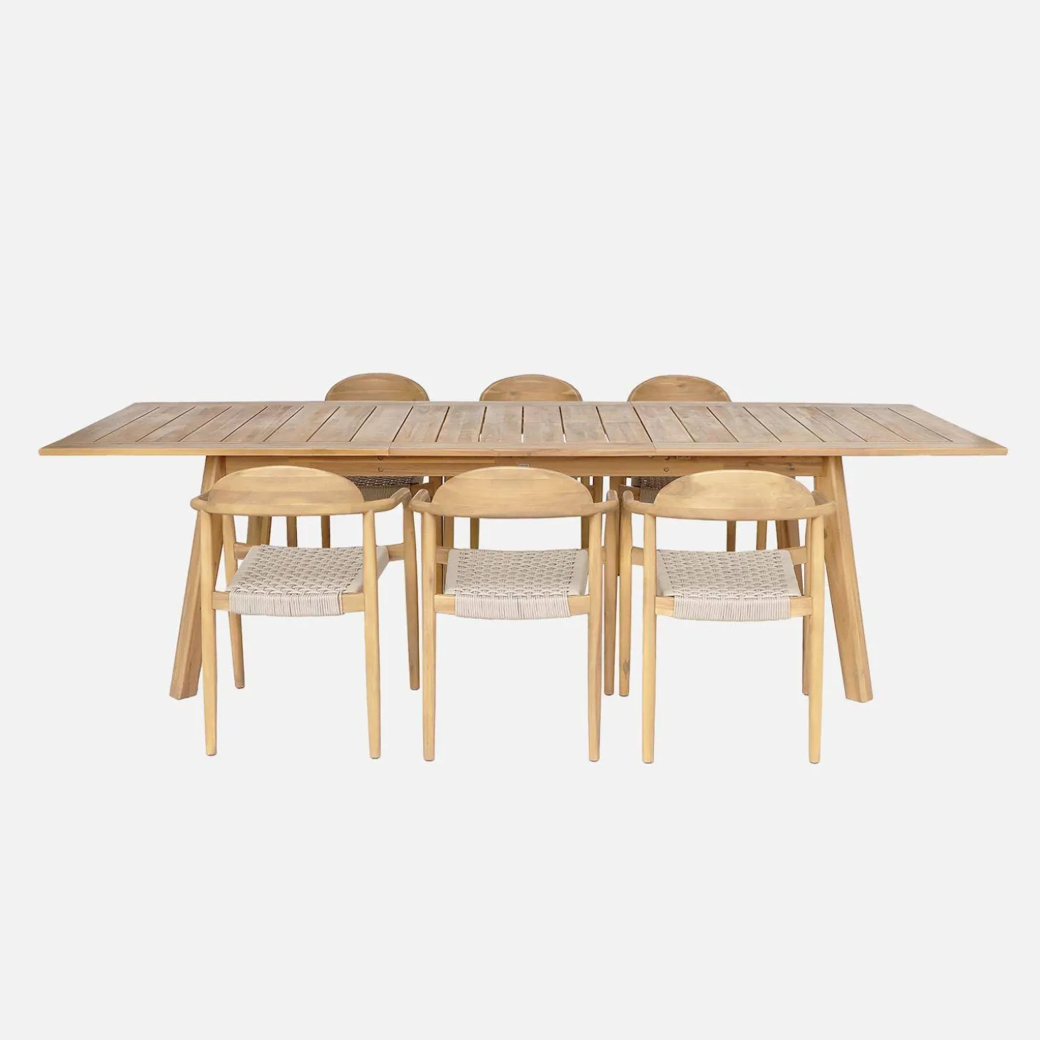 Conjunto de jardim com mesa extensível em madeira de acácia com 6 cadeiras