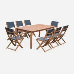 Conjunto de jardim com mesa extensível em madeira com 8 cadeiras