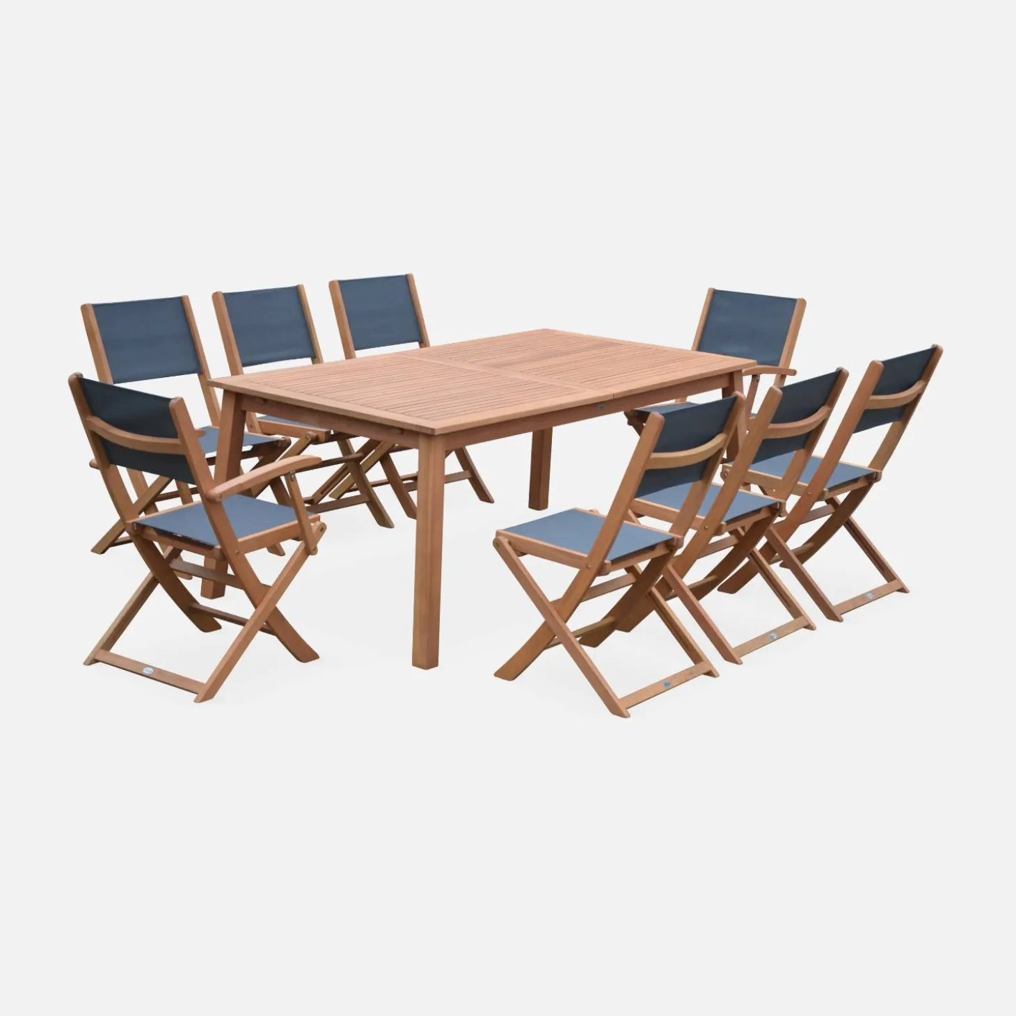 Conjunto de jardim com mesa extensível em madeira com 8 cadeiras