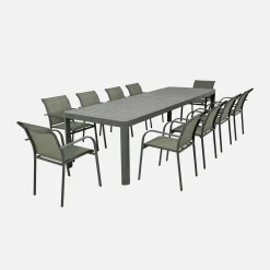 Conjunto de jardim com mesa extensível em alumínio com 10 cadeiras