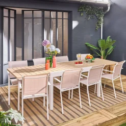 Conjunto de jardim com mesa extensível em alumínio e textilene com 8 cadeiras