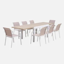 Conjunto de jardim com mesa extensível em alumínio e textilene com 8 cadeiras