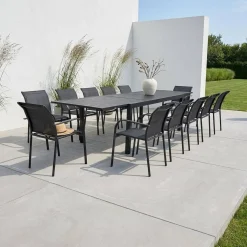 Conjunto de jardim com mesa extensível em alumínio com 10 cadeiras