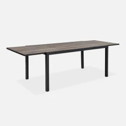 Conjunto de jardim com mesa extensível em alumínio efeito madeira com 8 cadeiras