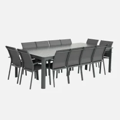 Conjunto de jardim com mesa extensível em alumínio com 12 cadeiras