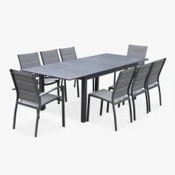 Conjunto de jardim com mesa extensível em alumínio com 8 cadeiras