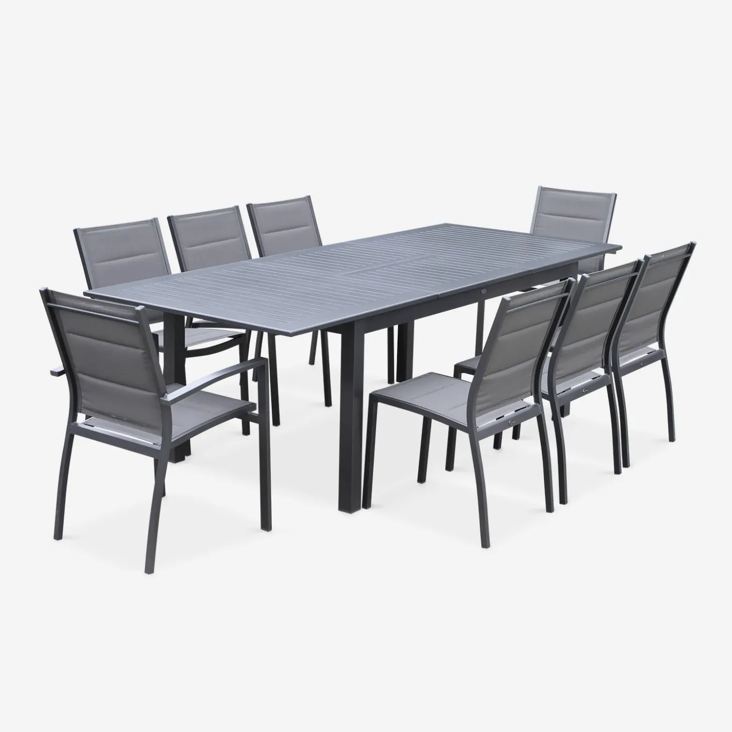 Conjunto de jardim com mesa extensível em alumínio com 8 cadeiras