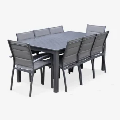 Conjunto de jardim com mesa extensível em alumínio com 8 cadeiras