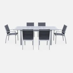 Conjunto de jardim com mesa extensível em alumínio com 6 cadeiras