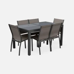 Conjunto de jardim com mesa extensível em alumínio com 6 cadeiras