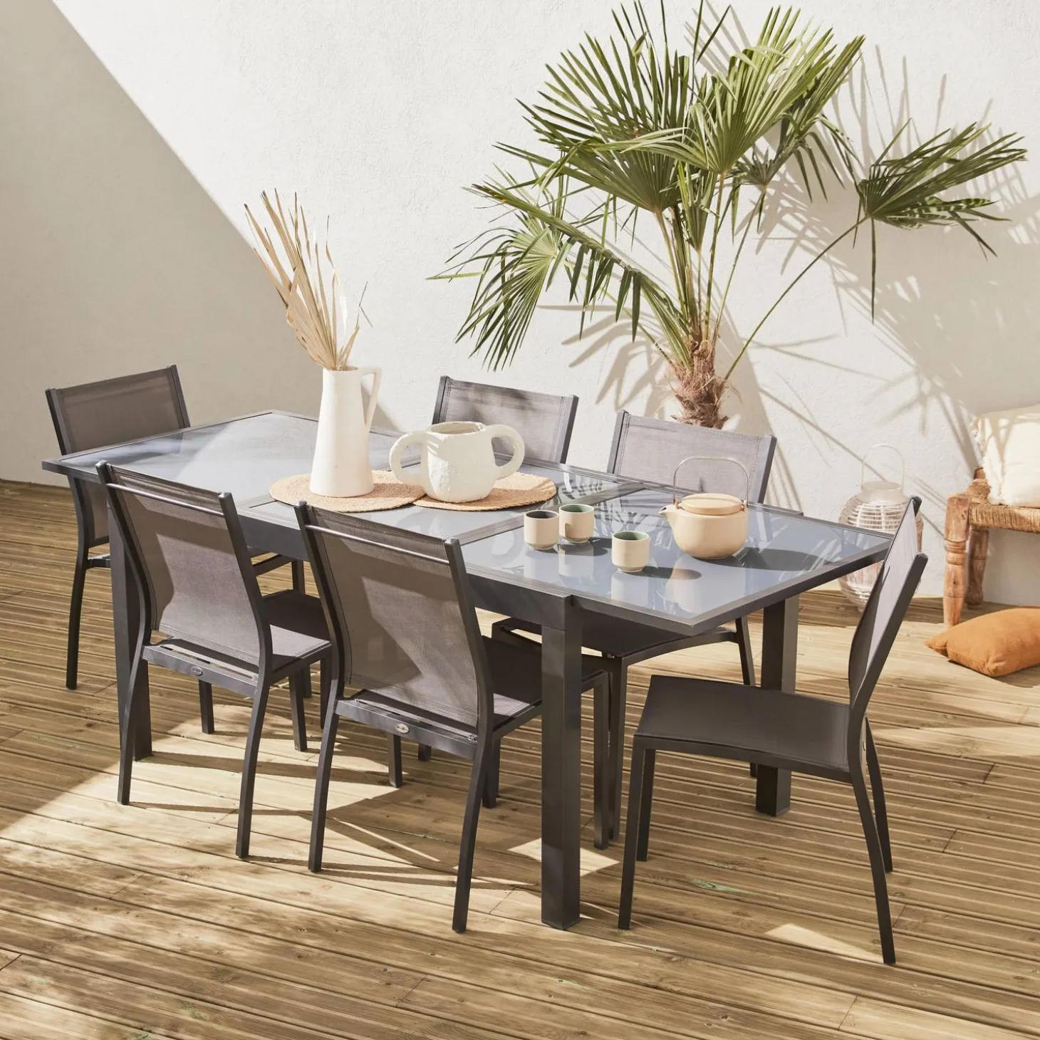 Conjunto de jardim com mesa extensível em alumínio com 6 cadeiras