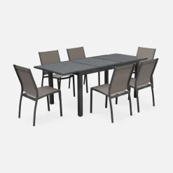 Conjunto de jardim com mesa extensível em alumínio com 6 cadeiras