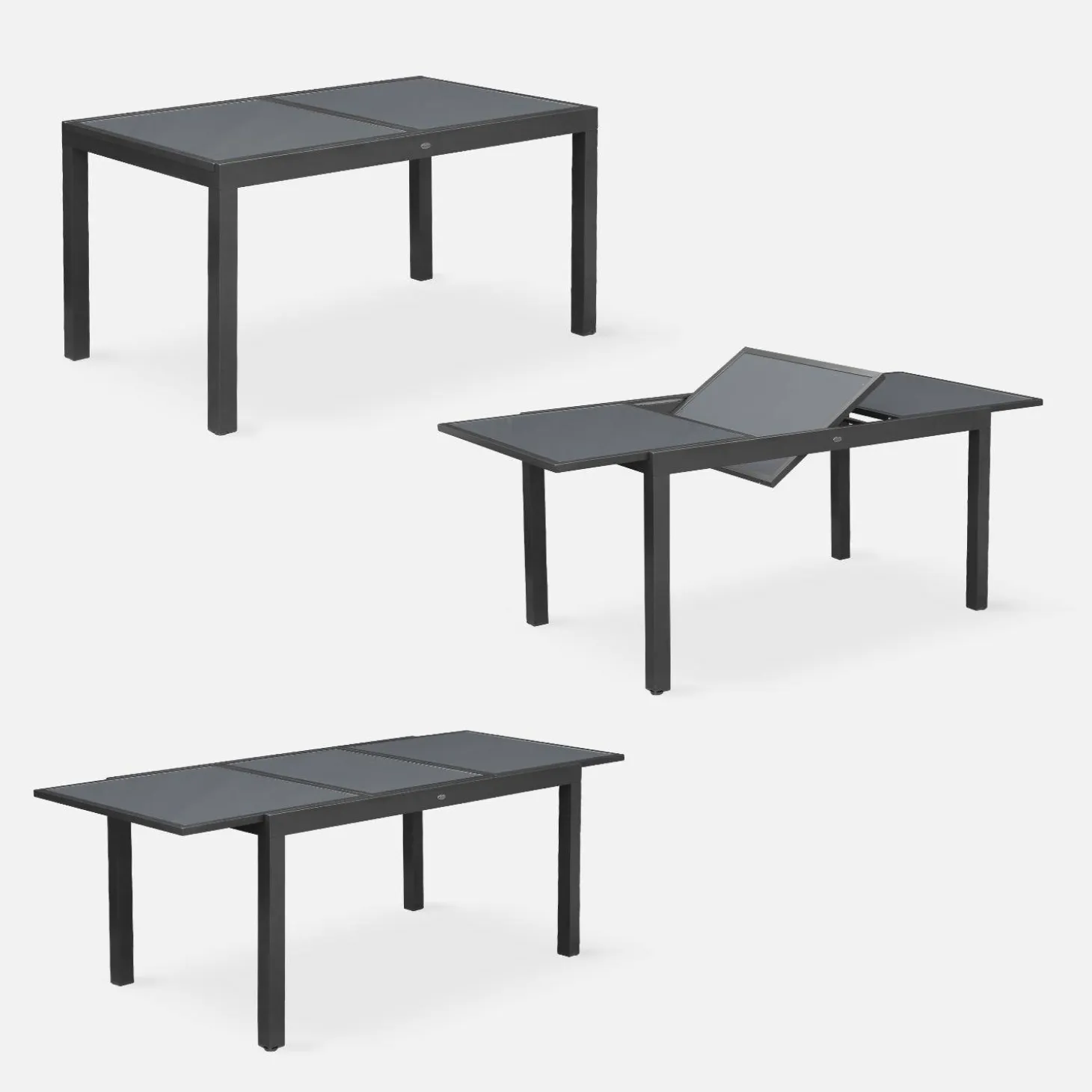 Conjunto de jardim com mesa extensível em alumínio com 6 cadeiras