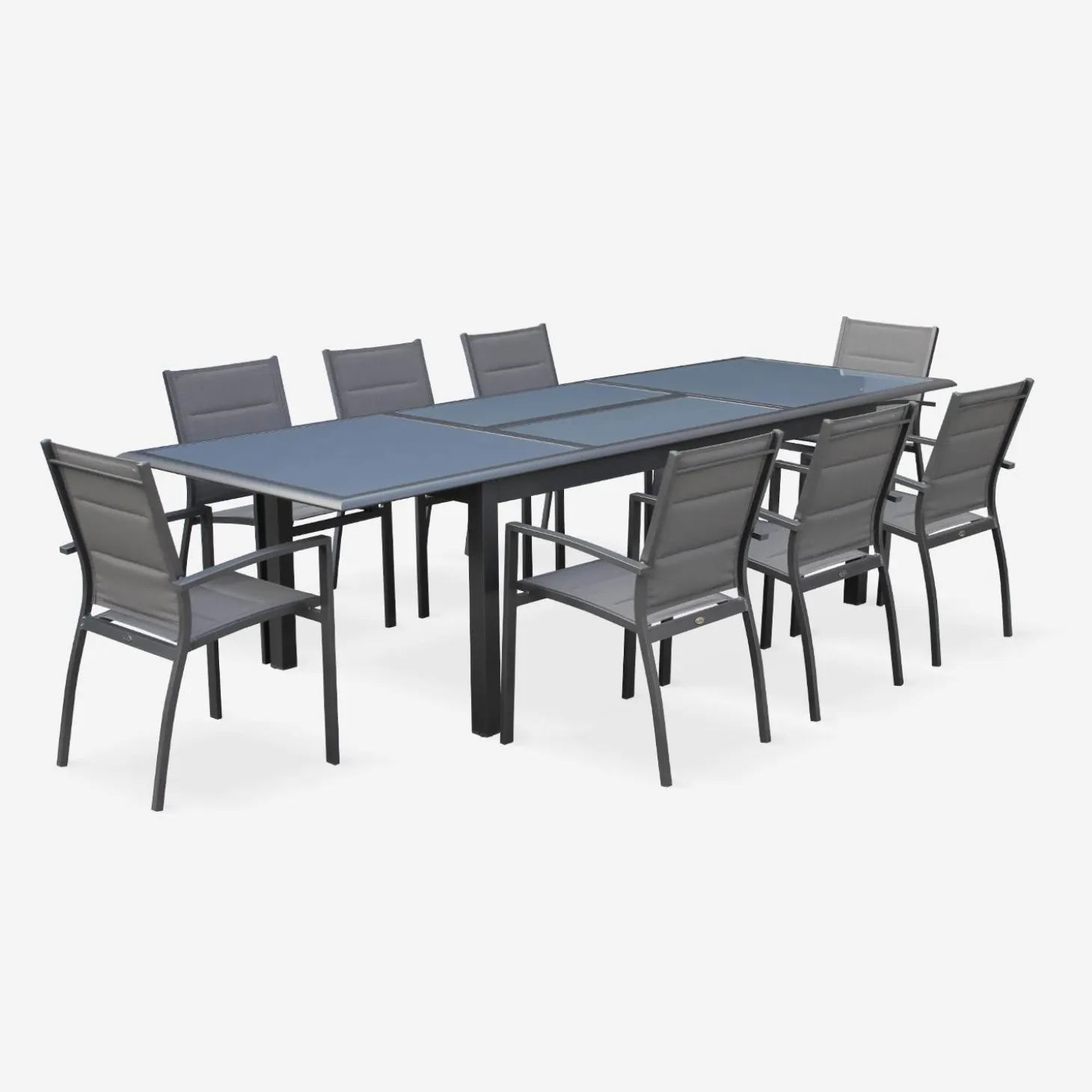 Conjunto de jardim com mesa extensível em alumínio com 8 cadeiras