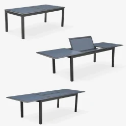 Conjunto de jardim com mesa extensível em alumínio com 8 cadeiras