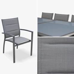 Conjunto de jardim com mesa extensível em alumínio com 8 cadeiras
