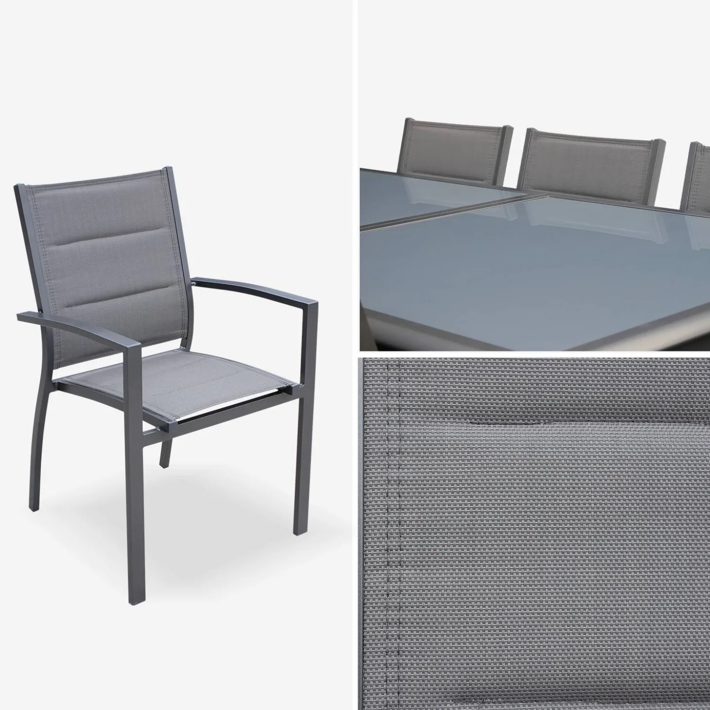 Conjunto de jardim com mesa extensível em alumínio com 8 cadeiras