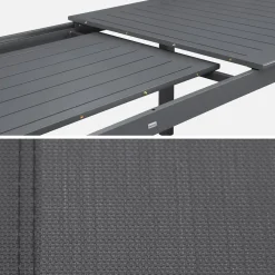 Conjunto de jardim com mesa extensível de alumínio com 6 cadeiras e 2 poltronas
