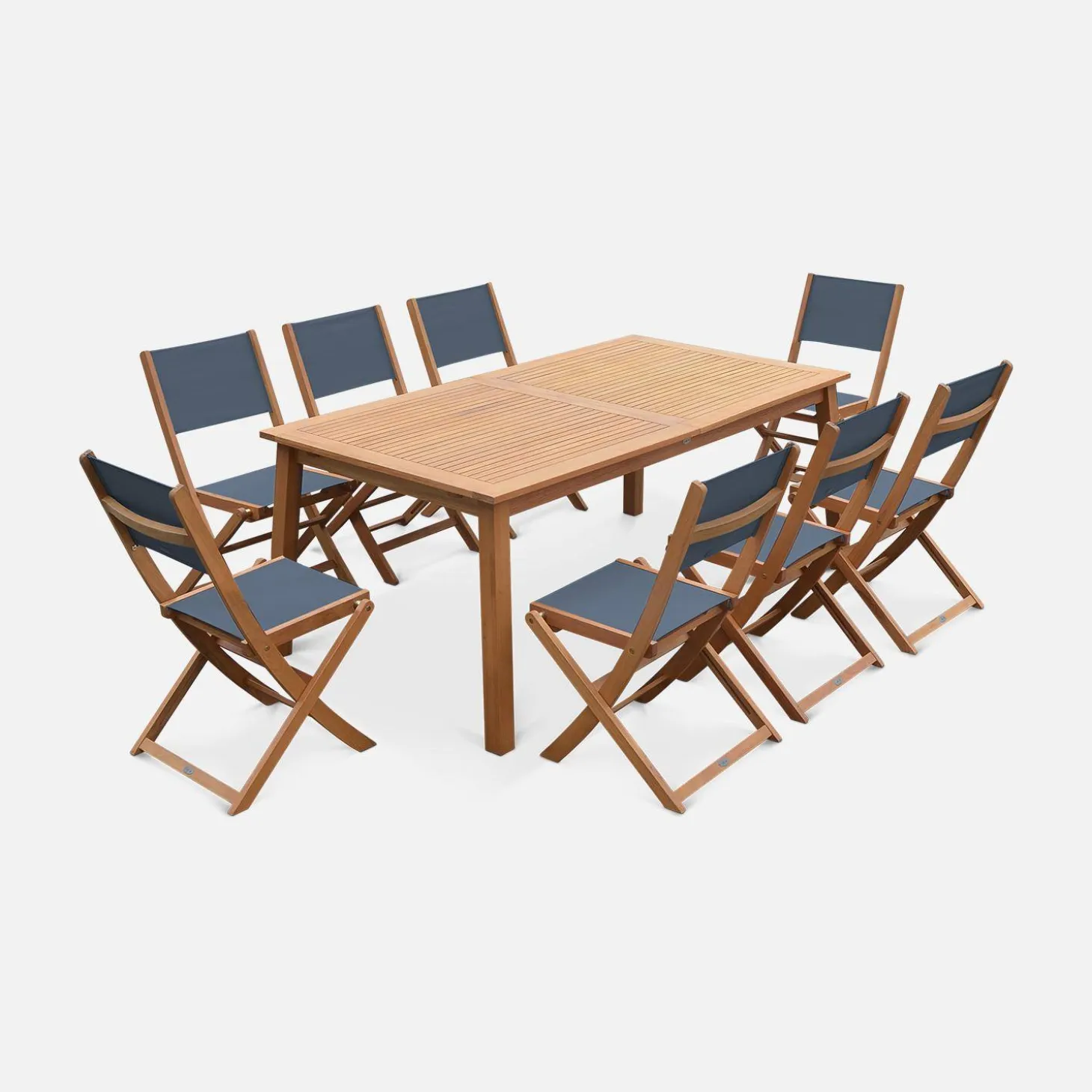 Conjunto de jardim com mesa extensível em madeira com 8 cadeiras