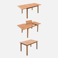 Conjunto de jardim com mesa extensível em madeira de eucalipto com 6 cadeiras
