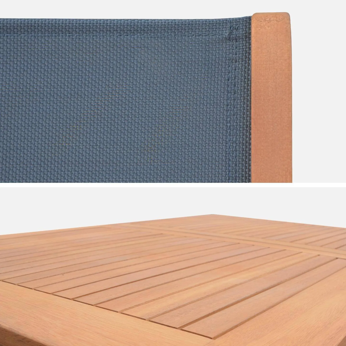 Conjunto de jardim com mesa extensível em madeira de eucalipto com 6 cadeiras