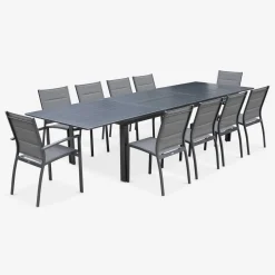 Conjunto de jardim com mesa extensível de alumínio com 10 cadeiras