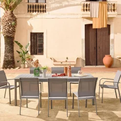 Conjunto de jardim com mesa extensível de alumínio com 8 cadeiras e 2 poltronas