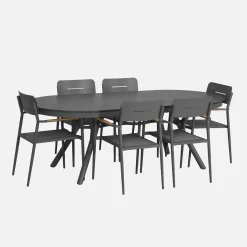 Conjunto de jardim com mesa oval extensível em alumínio com 6 cadeiras