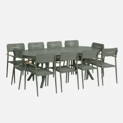 Conjunto de jardim com mesa oval extensível em alumínio com 10 cadeiras