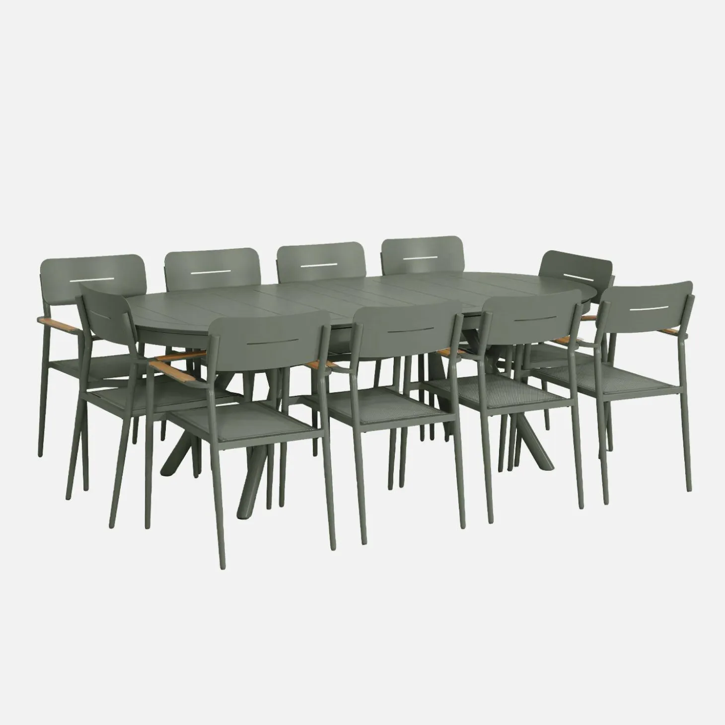 Conjunto de jardim com mesa oval extensível em alumínio com 10 cadeiras