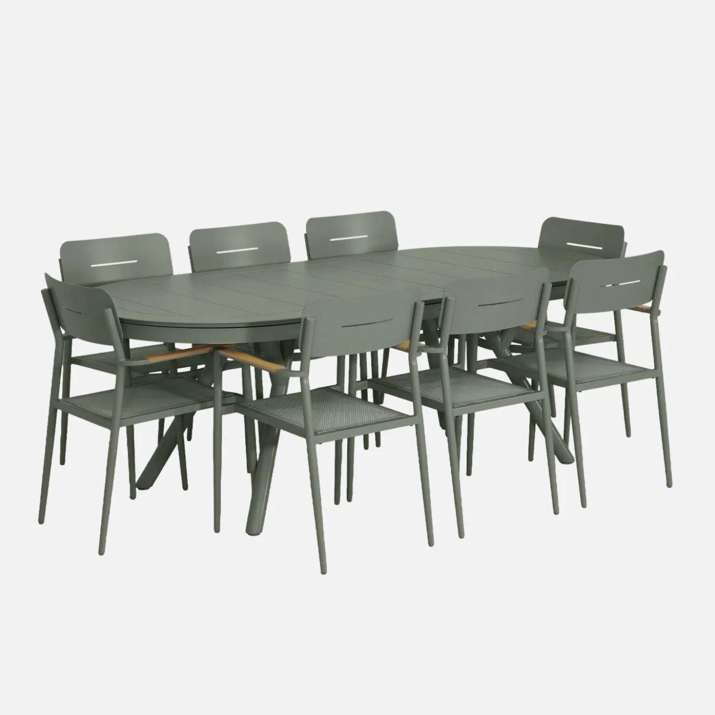 Conjunto de jardim com mesa oval extensível em alumínio com 8 cadeiras